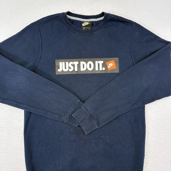 Nike Sweatshirt Mens Size Small‎ Navy Blue Crew Neck Pullover Just Do It Casual - Picture 1 of 9